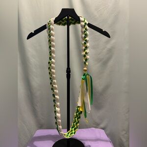 Handmade Elegant Green Yellow and White Satin Ribbon Lei New